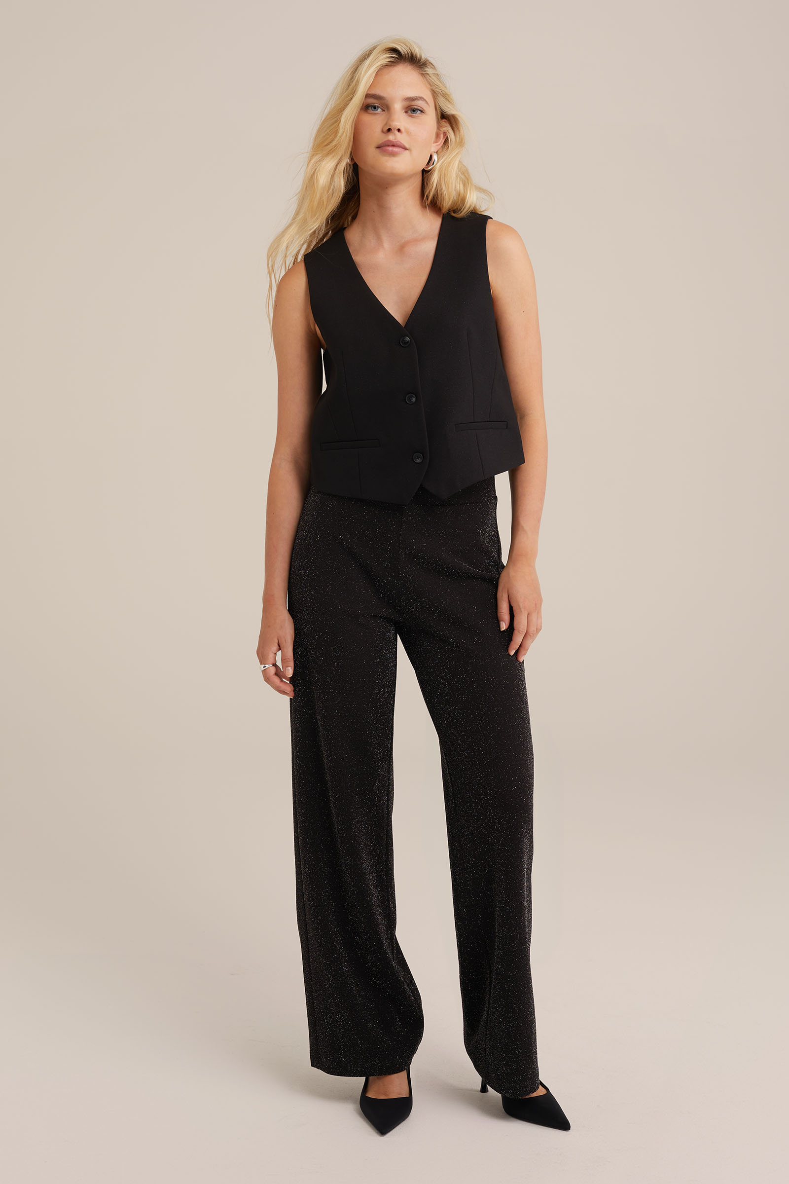wide leg broek met glittergaren WE Fashion Zwart
