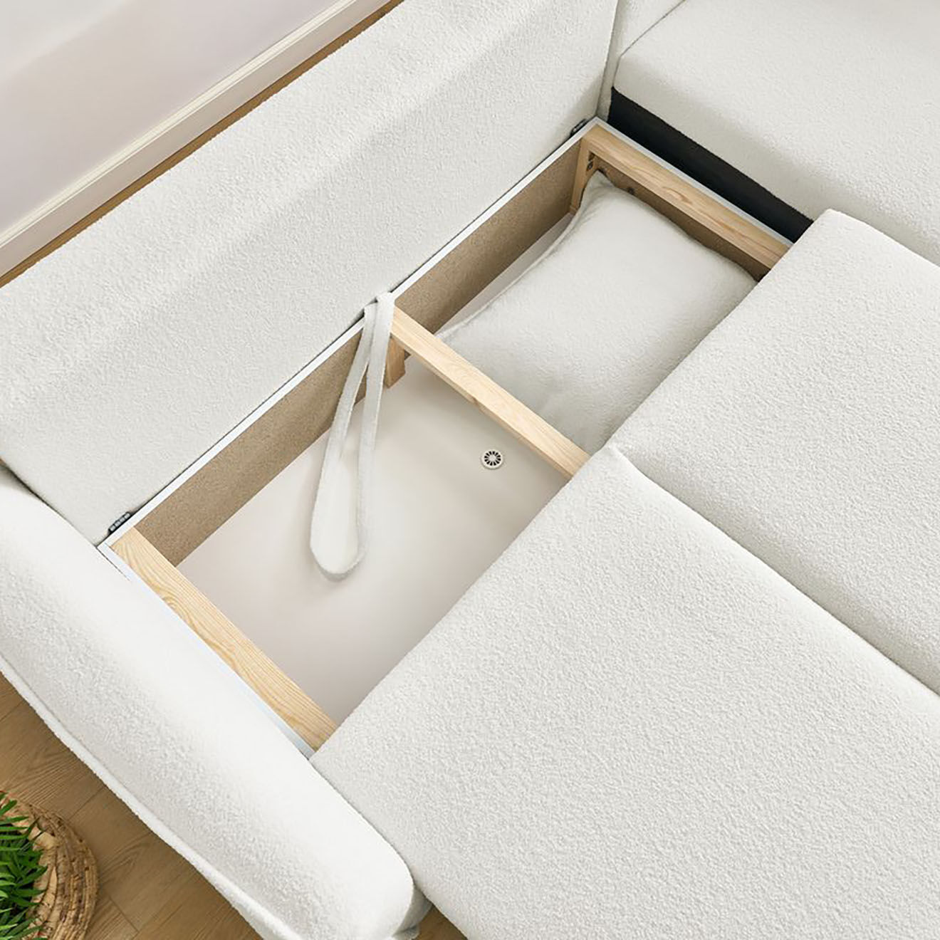Bobochic Canapé d'angle L droit convertible bouclette Léon blanc - 257x90x194 cm