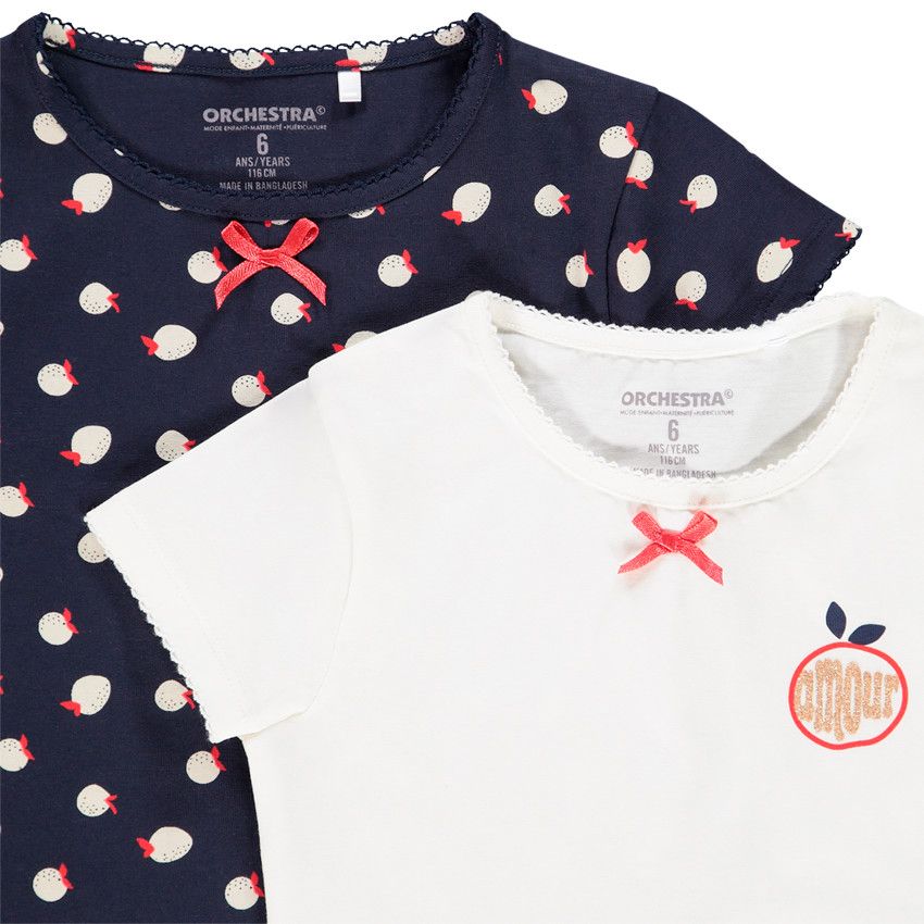 Lot de 2 maillots de corps manches courtes pour enfant fille - Ecru