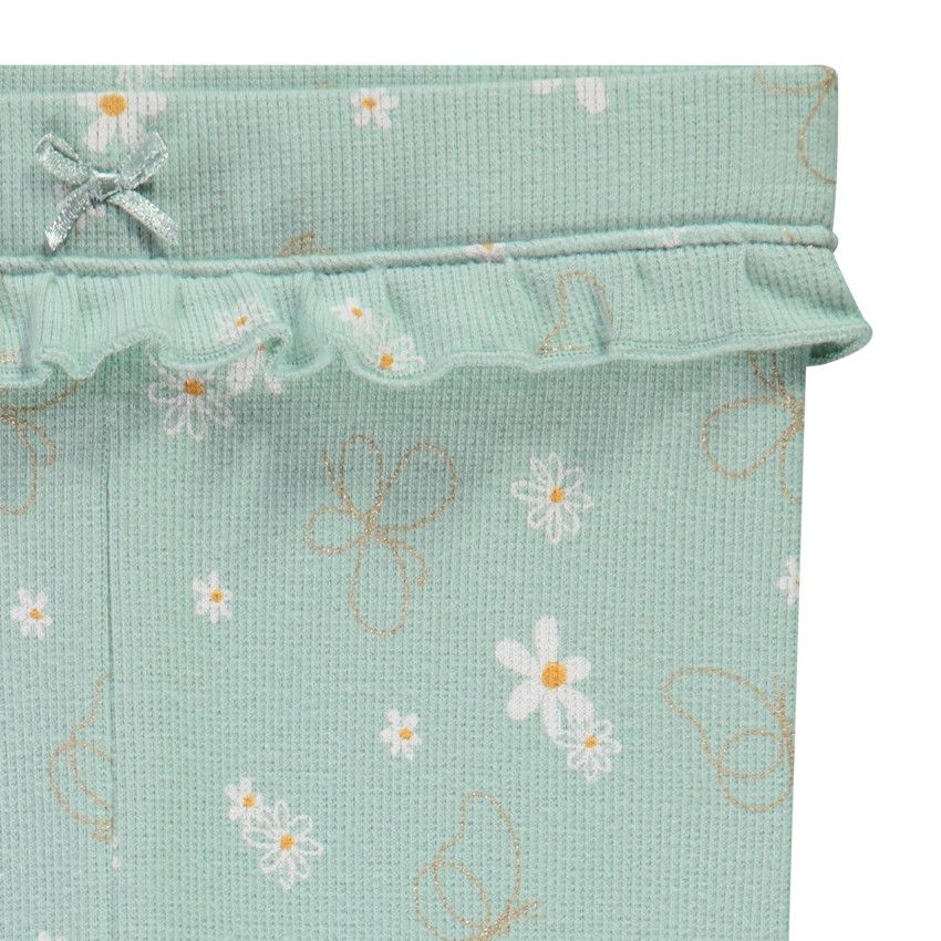 Caleçon en rib avec imprimé fleuri pour bébé fille - Vert