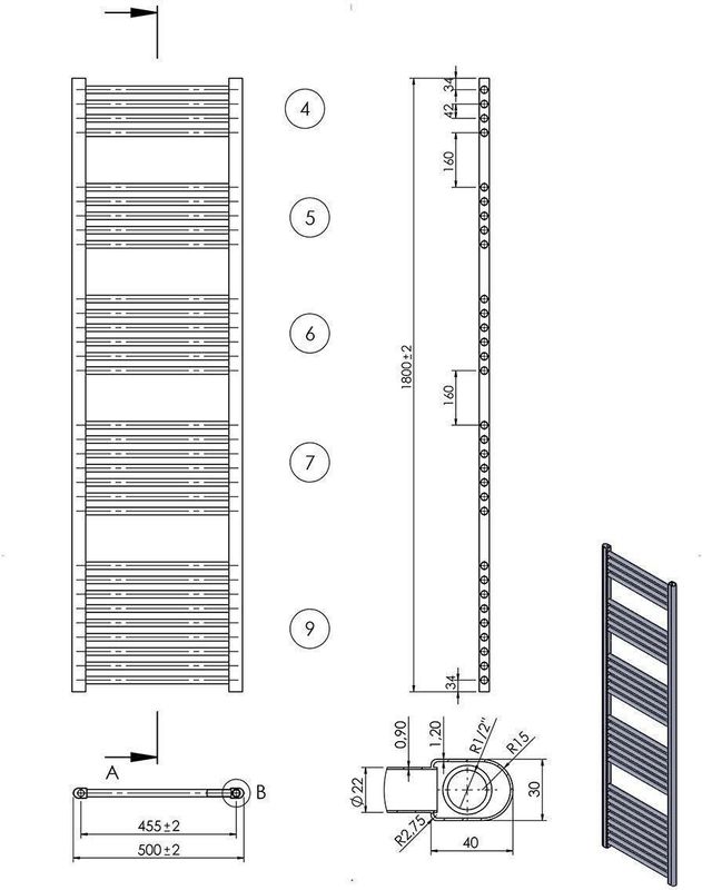 Designradiator Nile Gobi 1275 Watt Mat Zwart Middenonderaansluiting