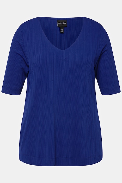 Slinkyshirt, Rippstruktur, V-Ausschnitt, Halbarm
