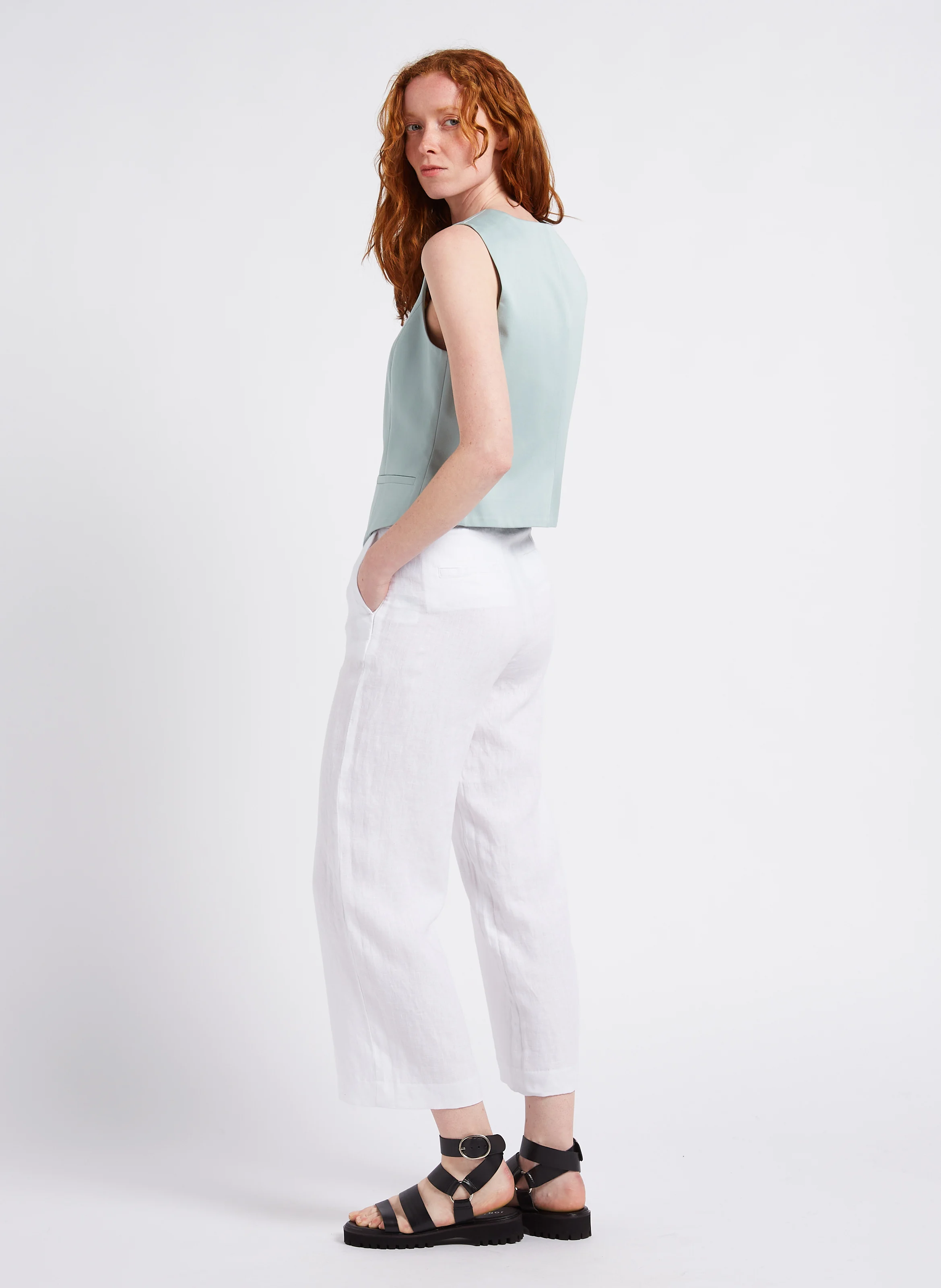 PIO - Pantalon droit en lin| Blanc