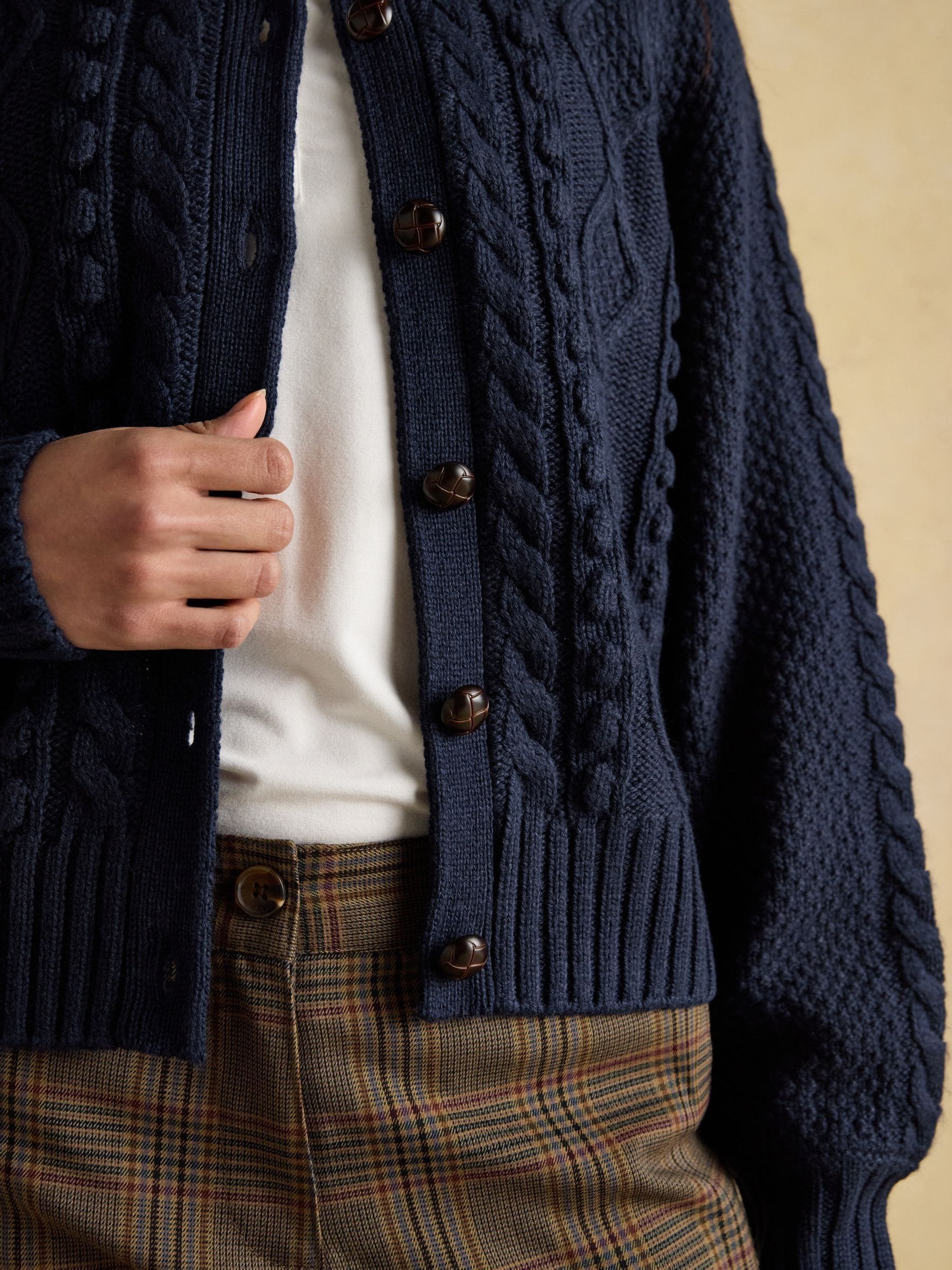 Marineblauw - Joules Rafferty Kabelgebreid vest