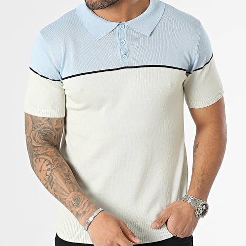 Polo Manches Courtes Beige Bleu Clair