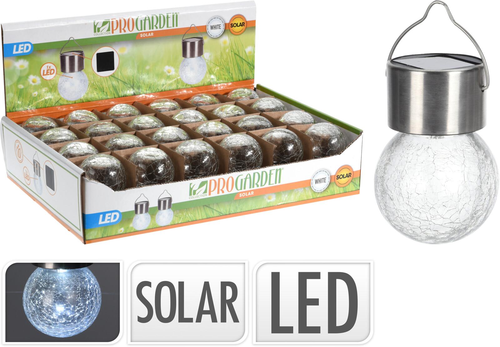 LAMPE SOLAIRE BOULE VERRE INOX 1 LED BLANC CHAUD D.6CM