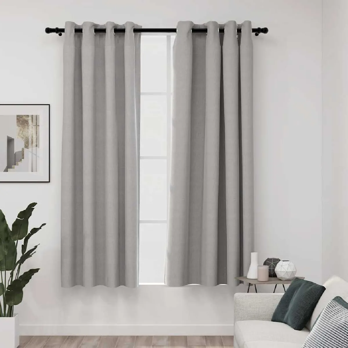 VidaXL Rideaux occultants effet lin 140x175 cm - Gris