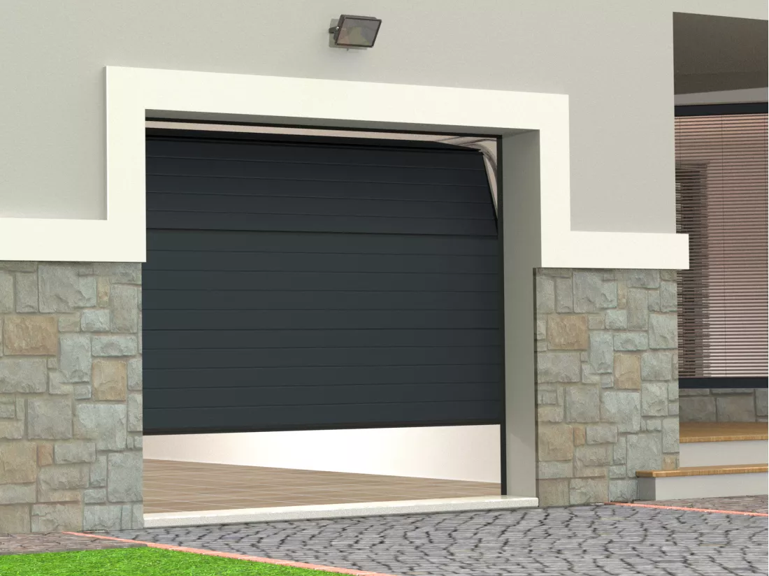 Porte de garage sectionnelle effet rainuré anthracite motorisée L254 x H218 cm - NORIA