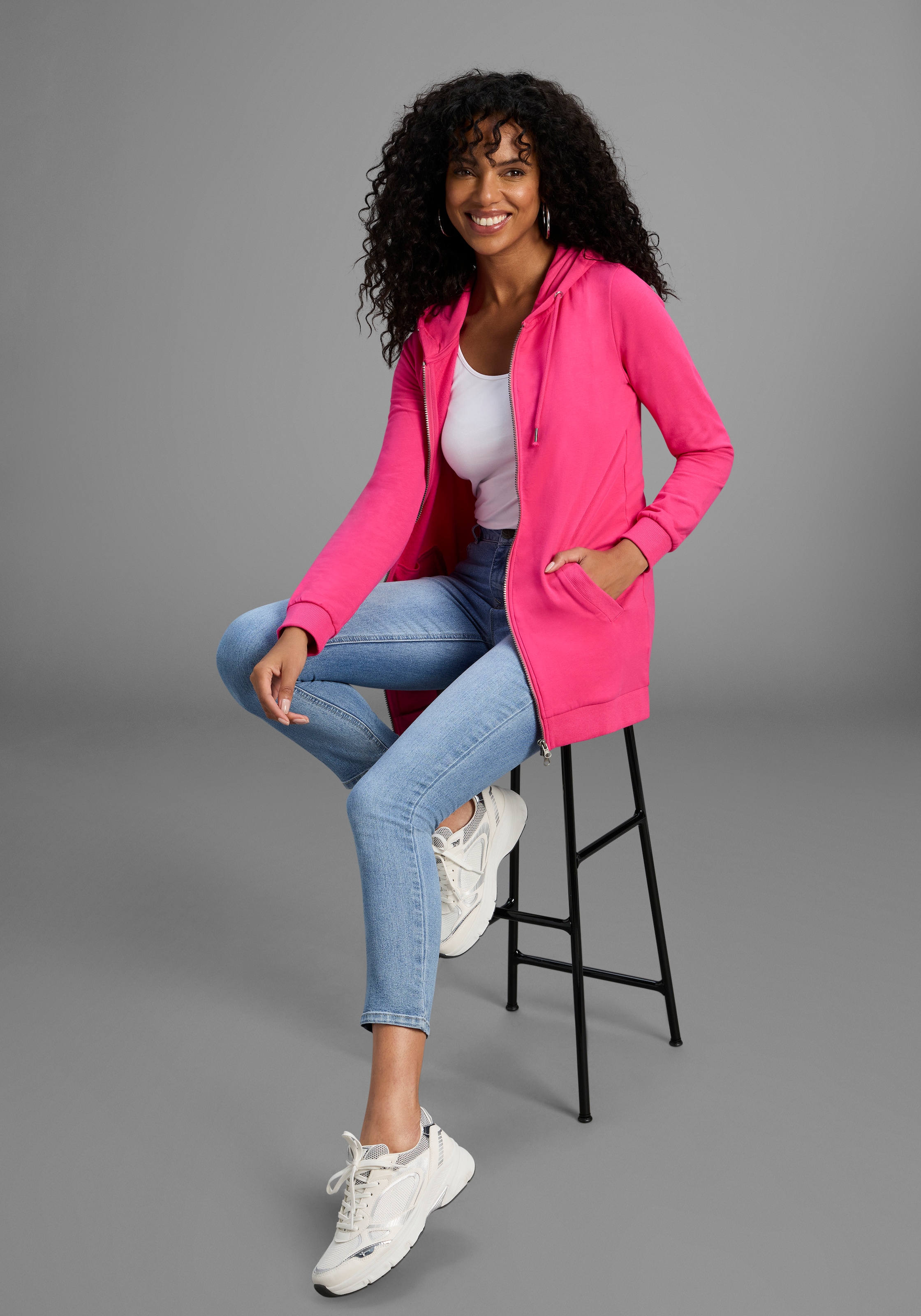 Flashlights Sweatjacke , in langer Form mit Zipper