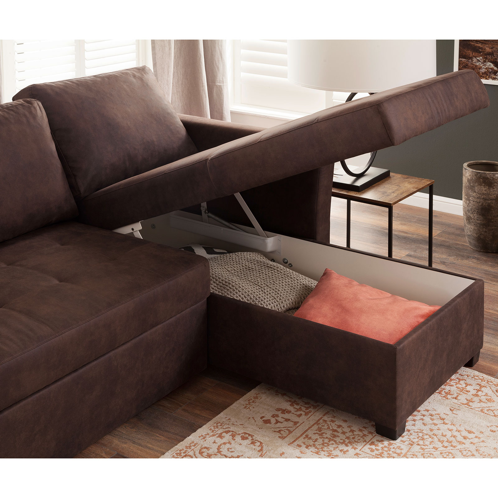 Ecksofa - brown - Microfaser - Liegefunktion