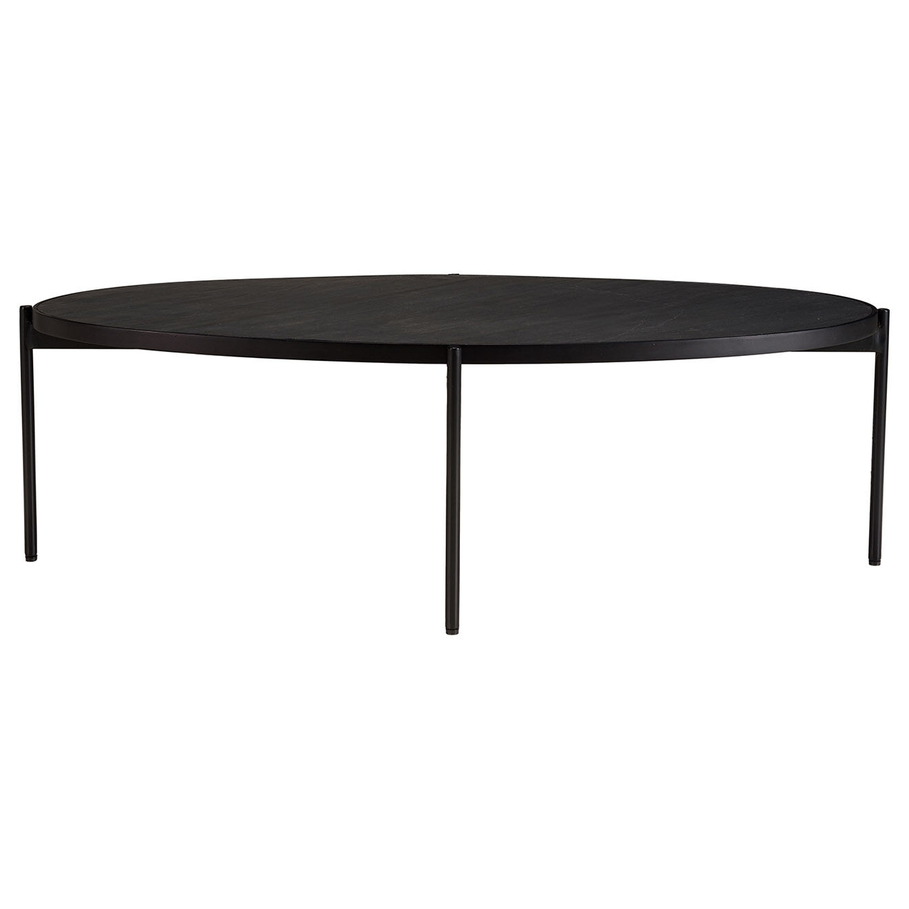 Macabane Table basse ovale effet pierre pieds métal Basile noire - 131x65x40 cm