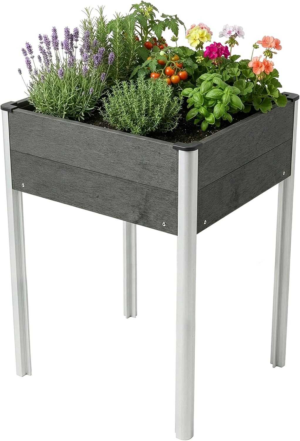 Floordirekt Hochbeet 60x50x90cm Anthrazit WPC - Wetterbeständig & pflegeleicht auf Stelzen für Garten, Balkon oder die Terrasse - Salina