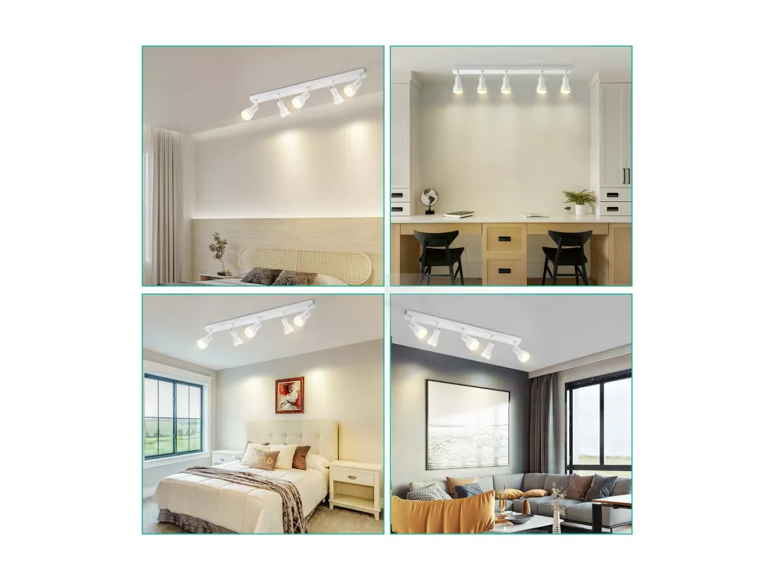 NETTLIFE Plafonnier 5 Spots Blanc : Plafonnier Métal GU10 Spots Pivotant Intérieur pour cuisine bureau salon chambre à coucher, Sans ampoules