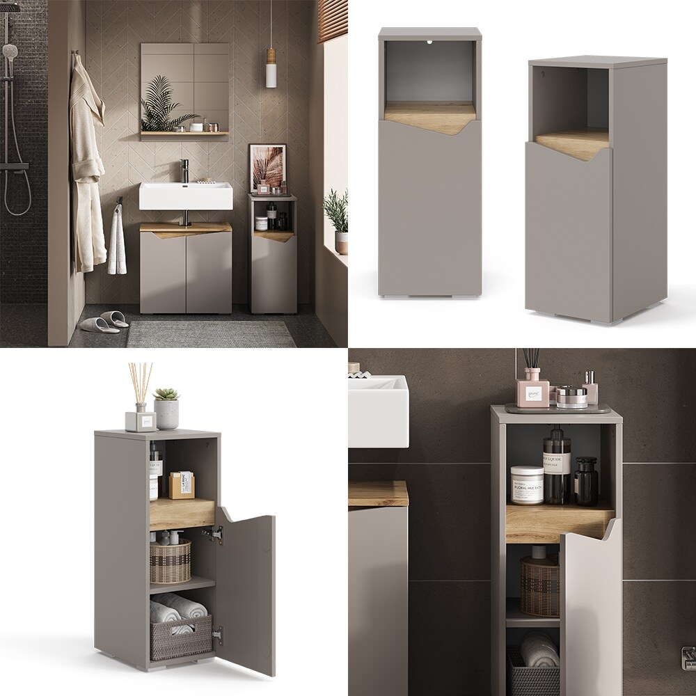 Vicco Midischrank Marelle Greige Eiche 30 x 74,5 cm mit Tür und offenem Fach