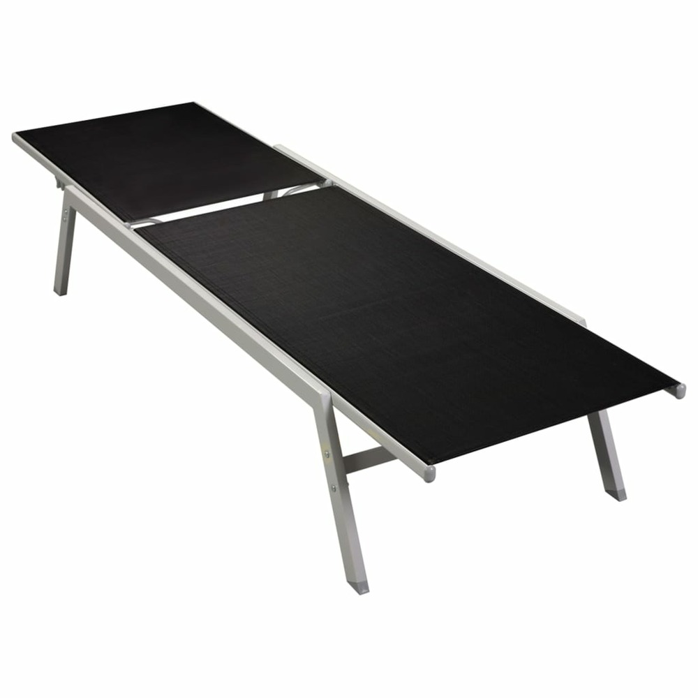 Transat chaise longue bain de soleil lit de jardin terrasse meuble d'extérieur acier et textilène noir