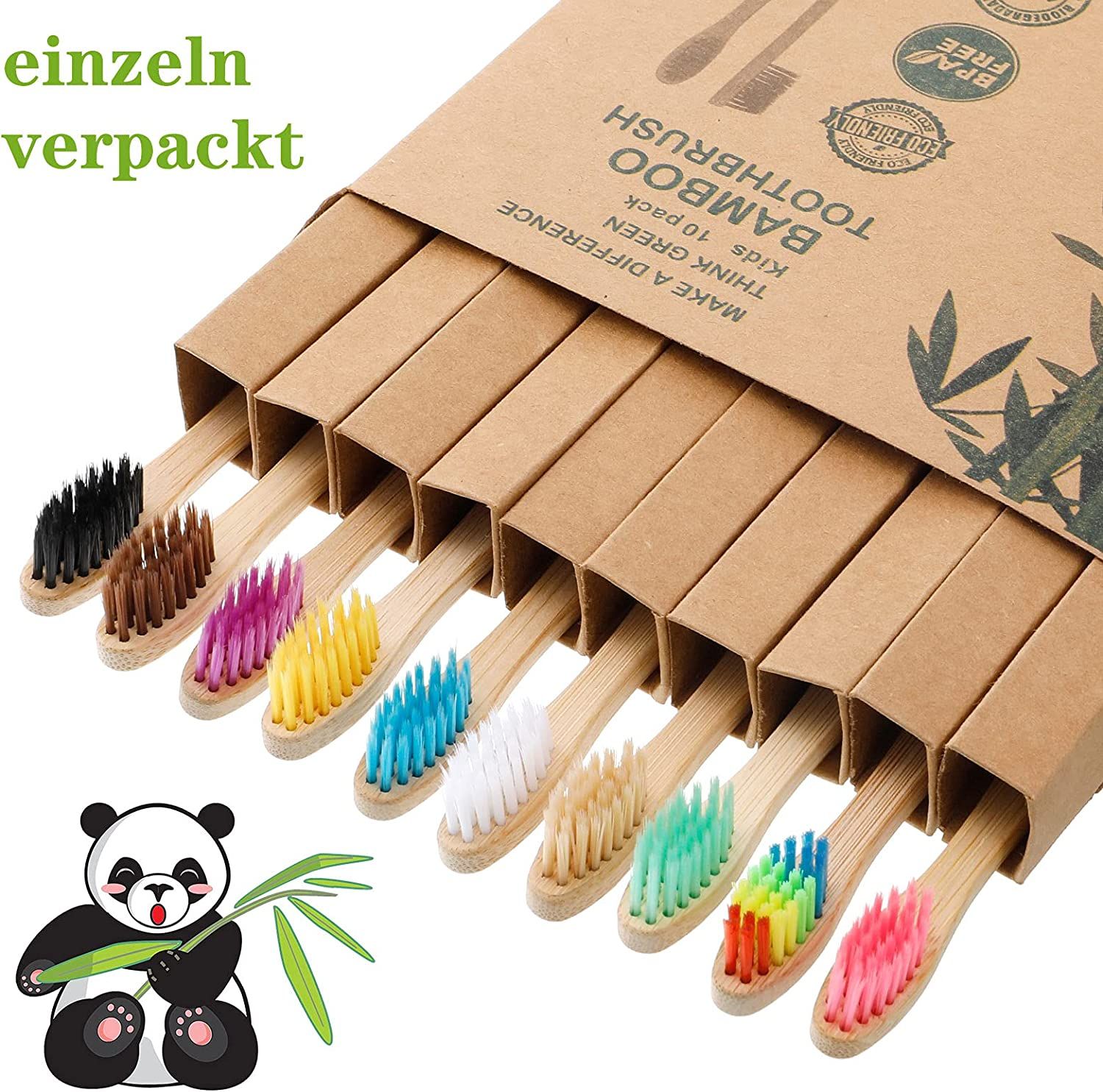 tonyg-p Bambus Zahnbürsten 10 Stück Natrliches Holzzahnbrste für Kinder Weichen Borsten