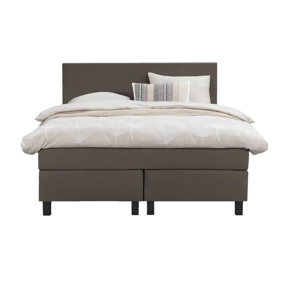 Boxspring Liv egaal - donkerbruin - 140x200 cm - vierkante poot