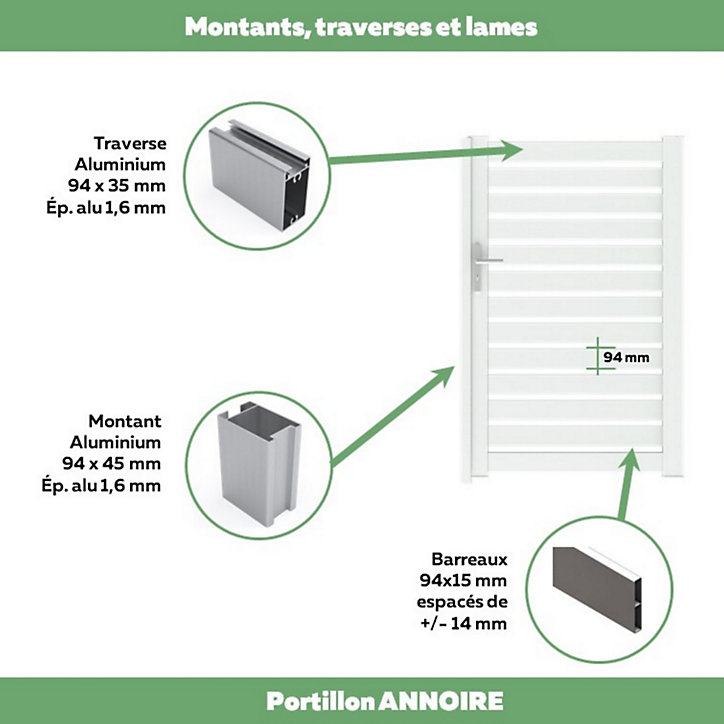 Portillon Jardimat battant aluminium Audelange blanc - 100 x h.164 cm