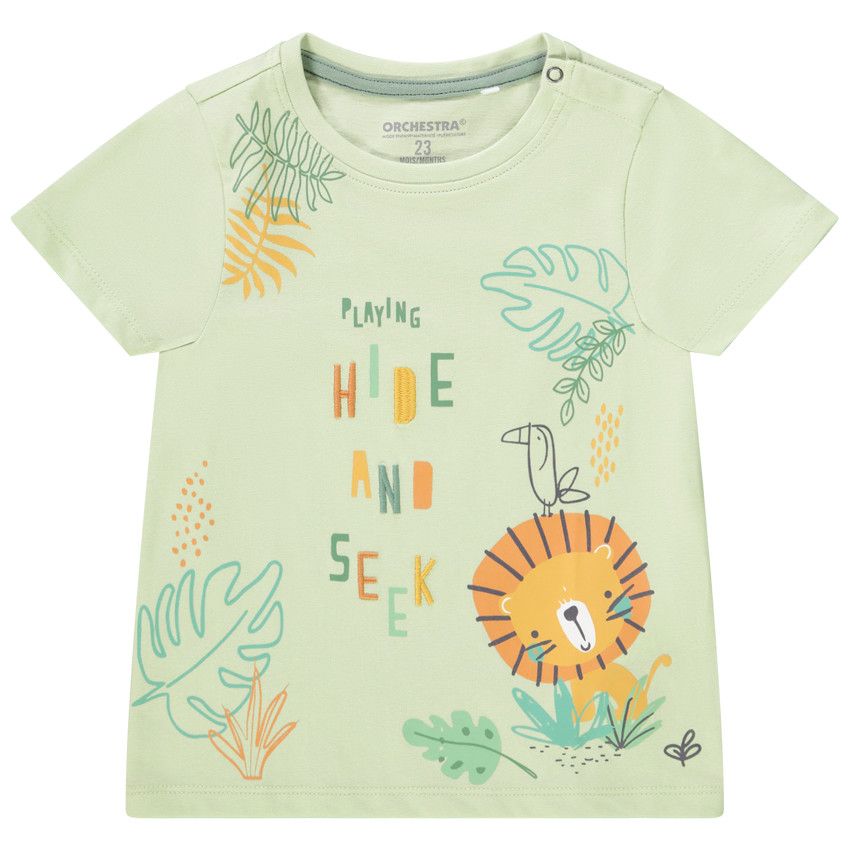 T-shirt manches courtes printé et brodé savane pour bébé garçon - Vert