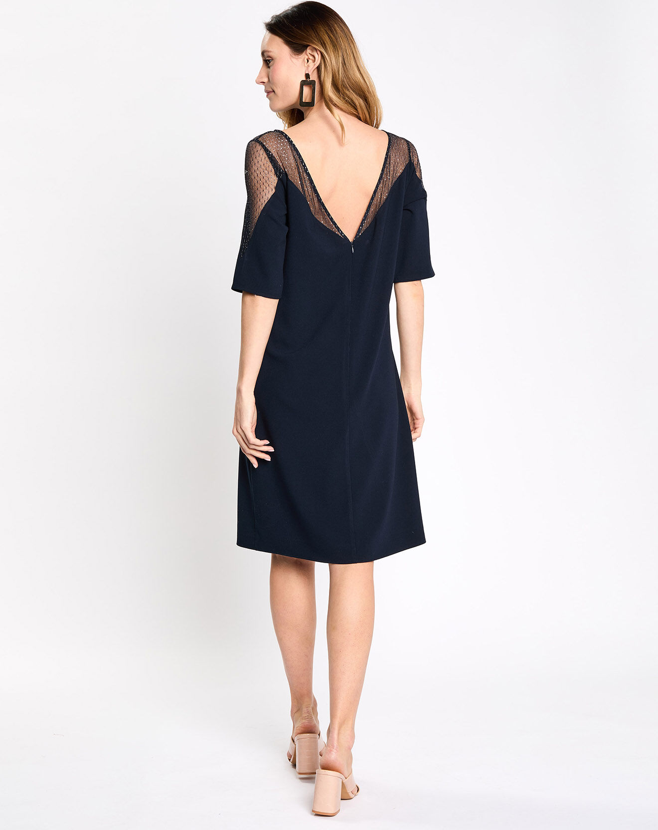 Esprit Robe de céremonie v lurex bi matière bleu marine