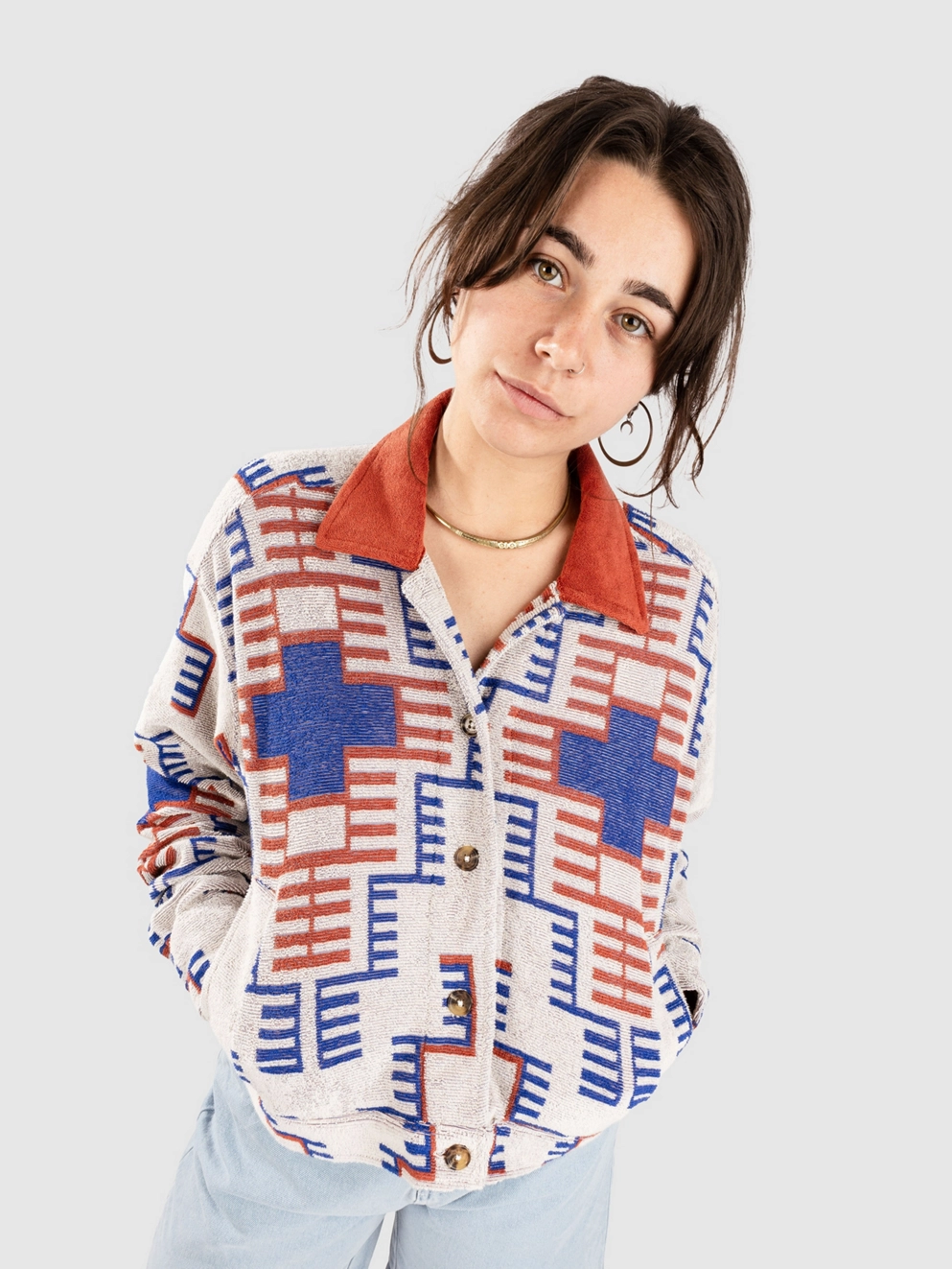 Brixton Trail Terry Cloth Trucker Jacket electronic indigo pattern