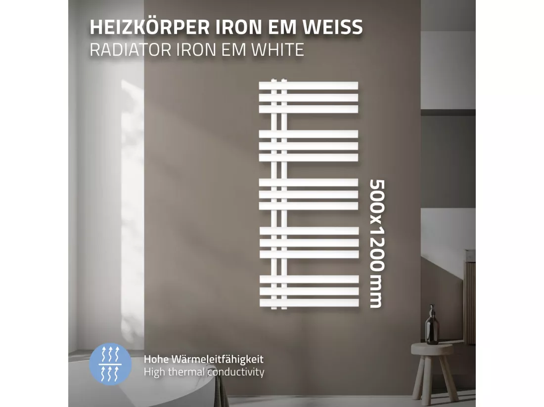 Radiateur de salle de bains design Iron EM 500x1200 mm blanc LuxeBath