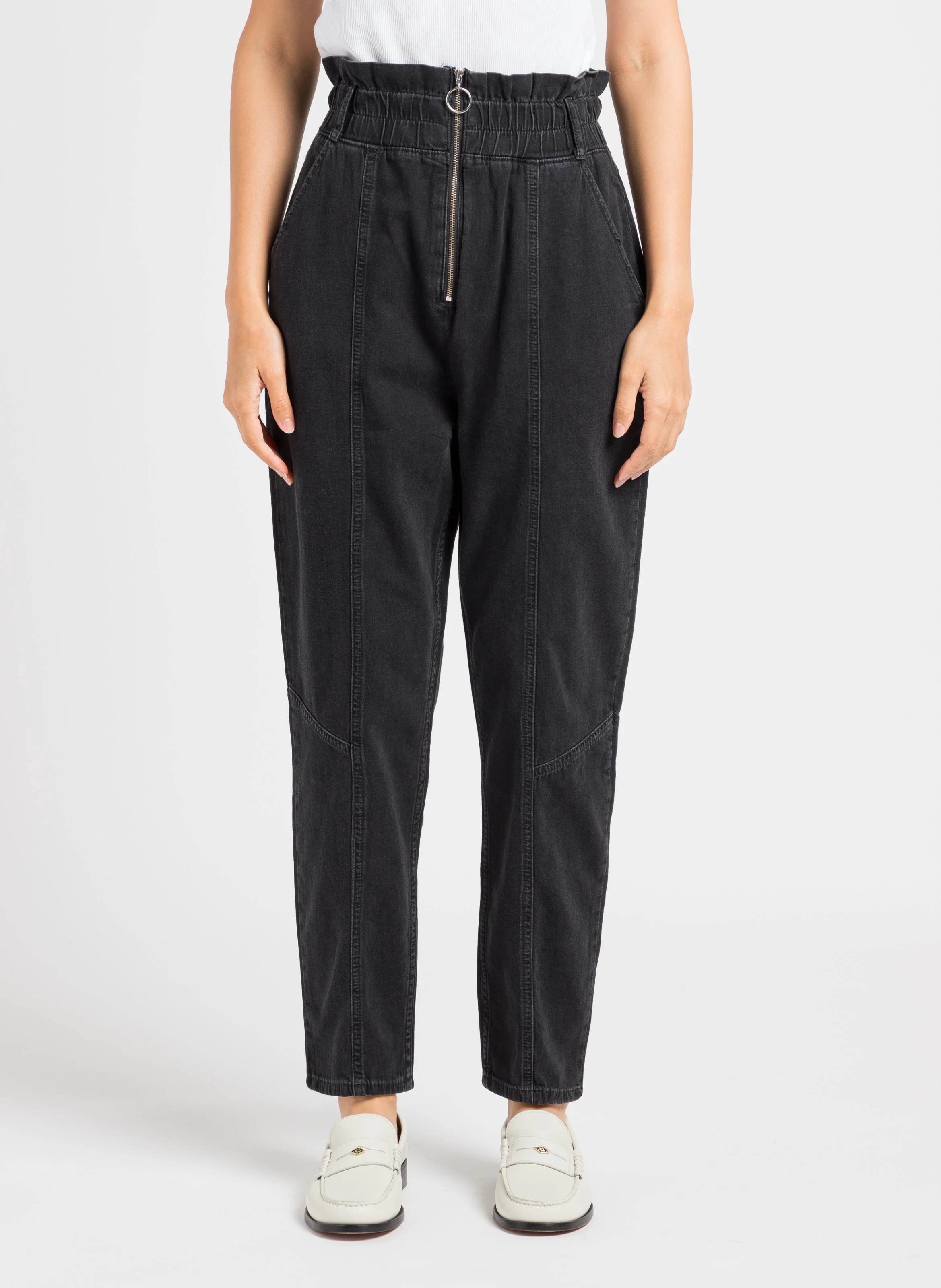 MONY - Jean carotte taille haute en coton | Noir