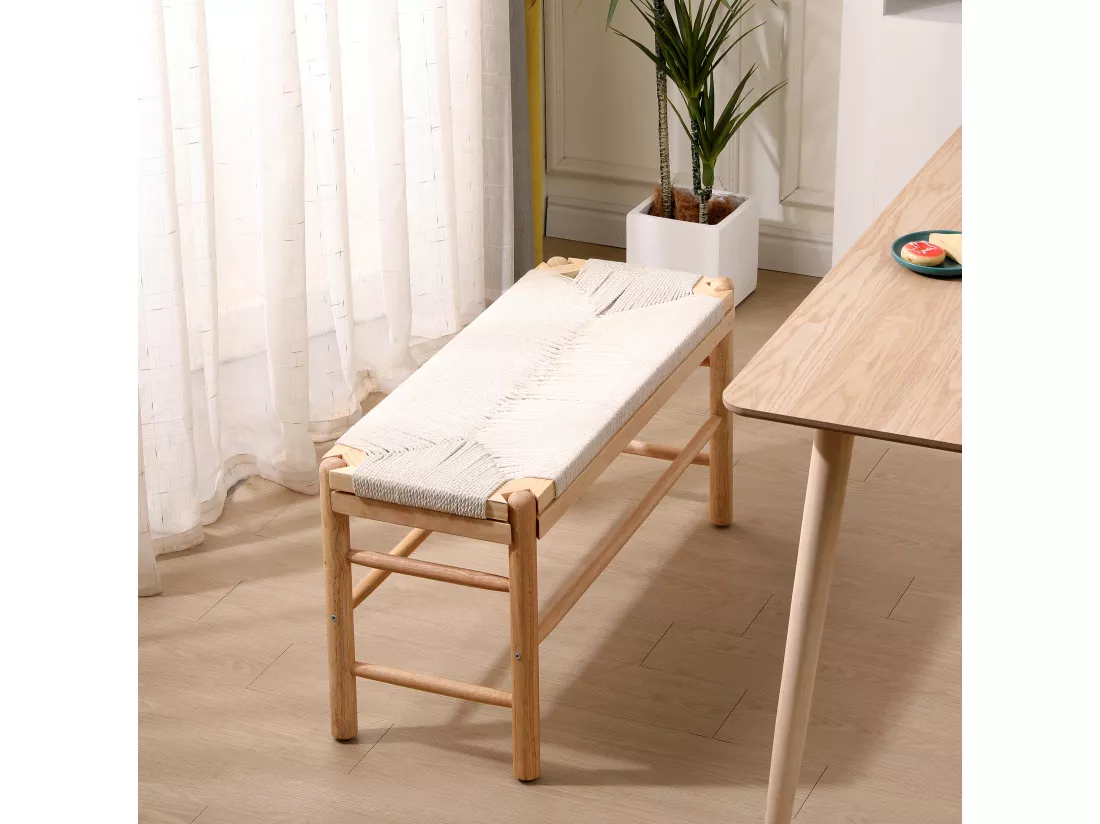 Banc avec rangement en pin massif et corde