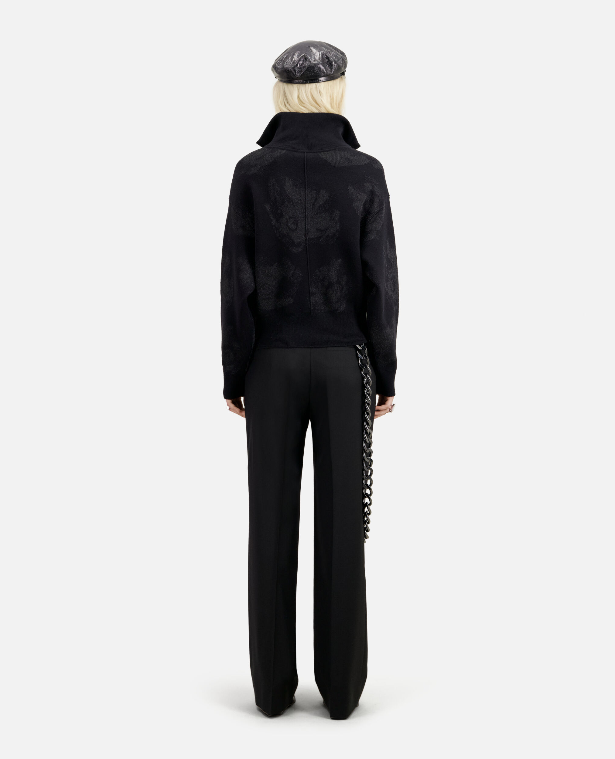Black wool-blend sweater with silver details