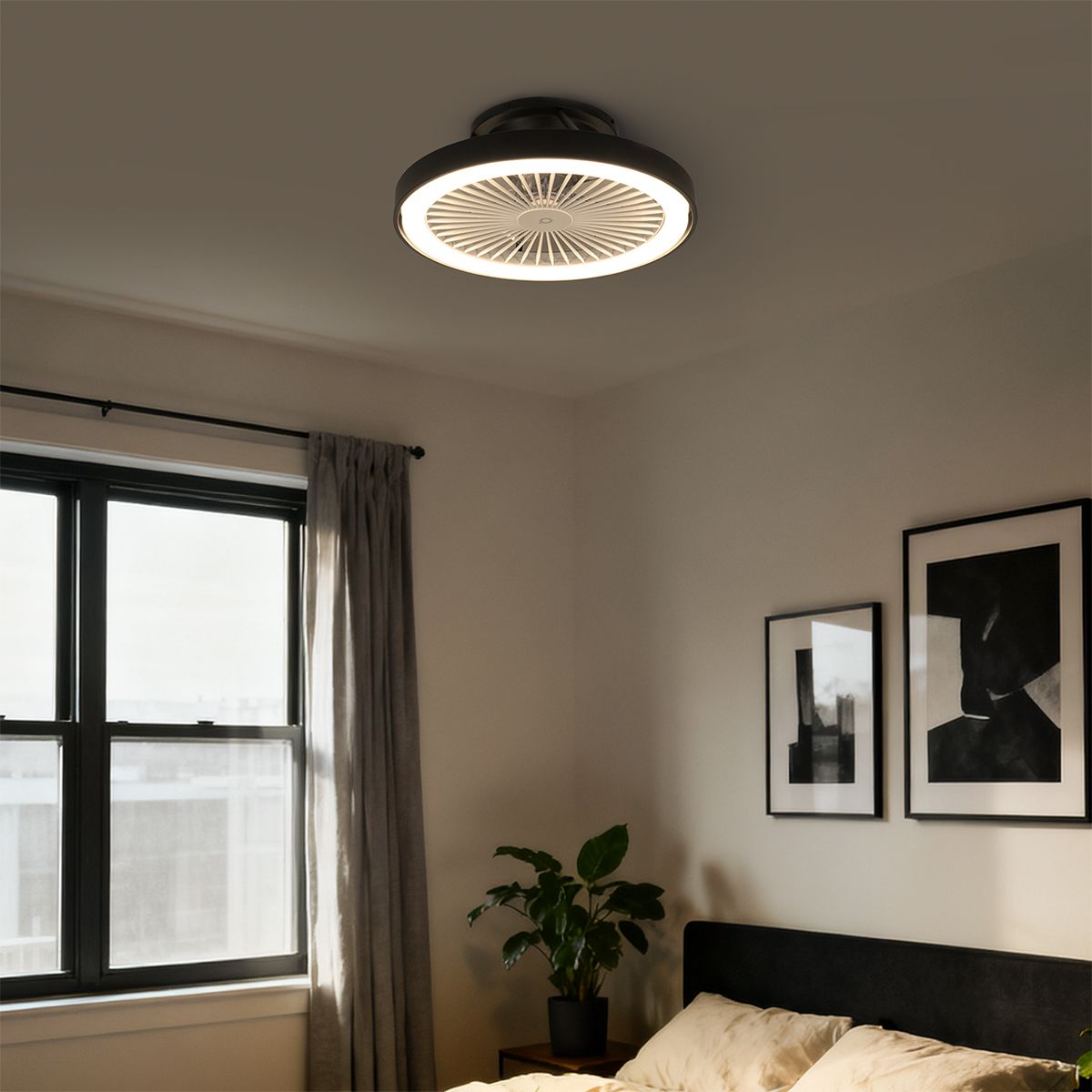 Smart plafondventilator zwart 54cm incl. LED dimbaar met afstandsbediening - Dave