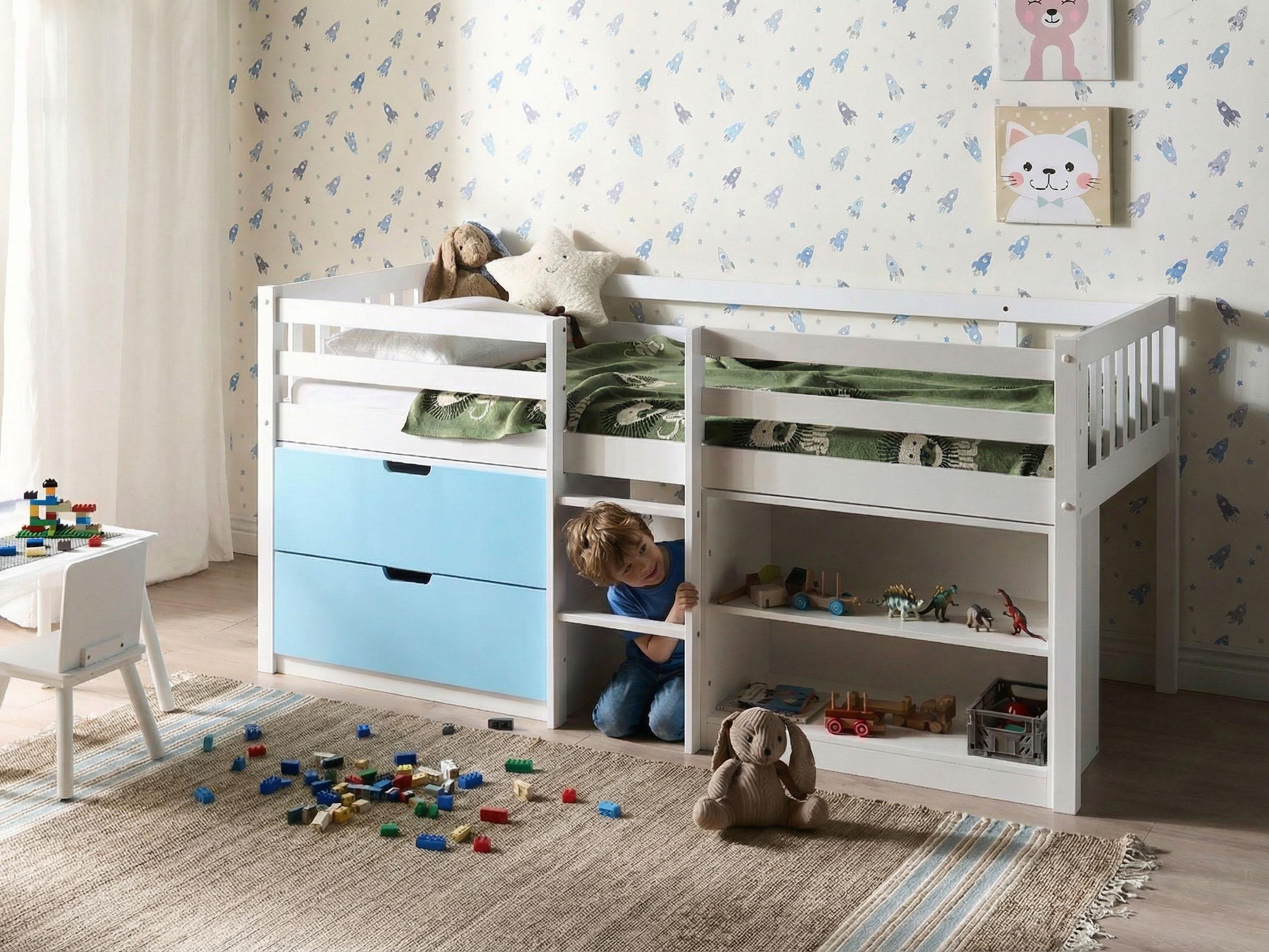 Verhoogd bed Hout SUSVILLE 90 x 200 cm Blauw