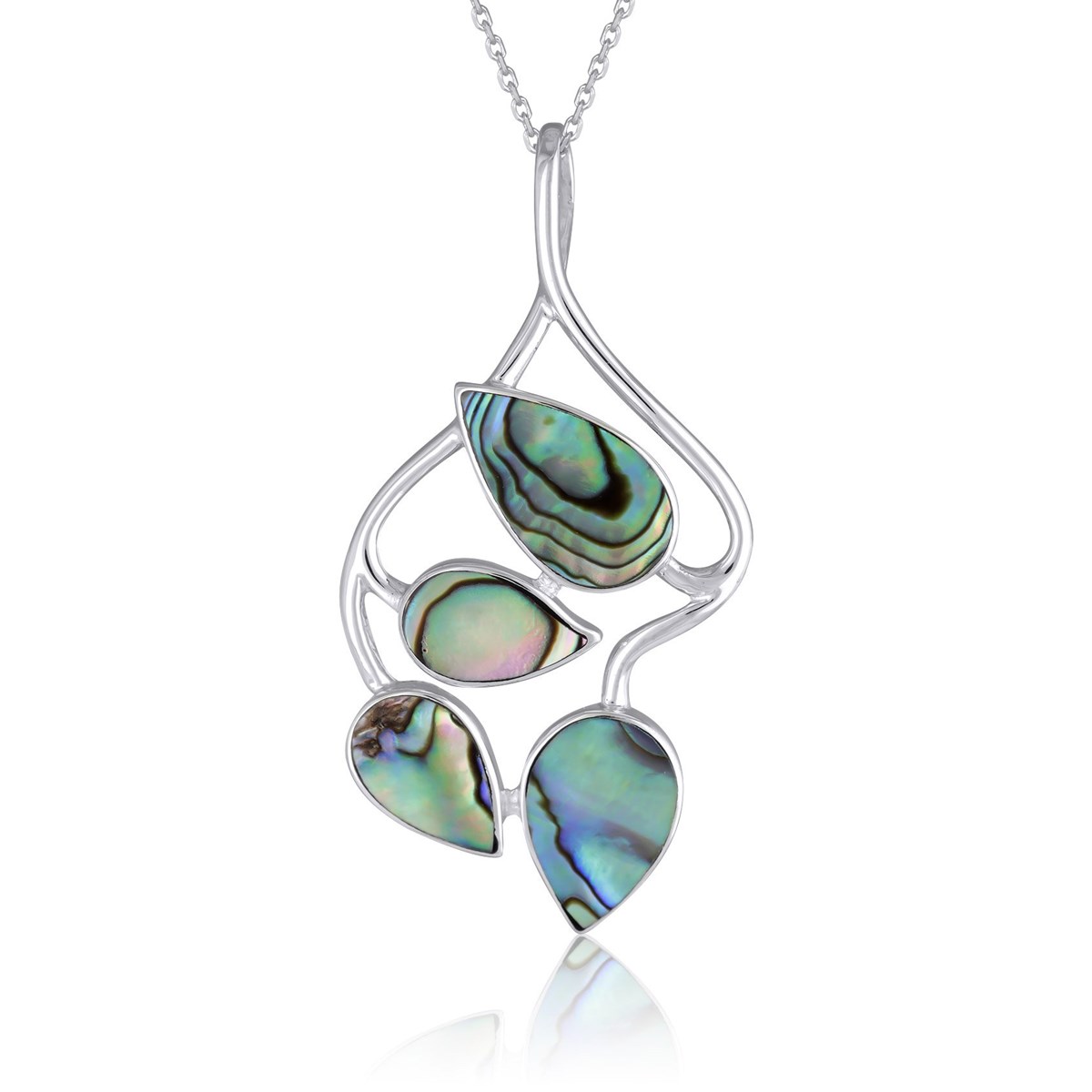 Pendentif Nacre abalone forme feuillage et argent 925-000