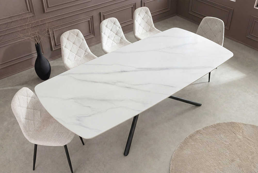 Design Esstisch OSAKA 160cm weiß Keramik schwarz Sterngestell Metall