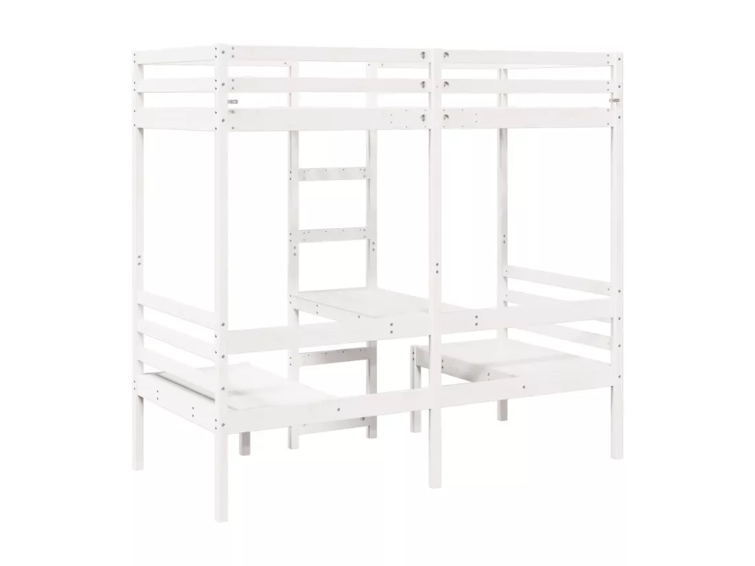 Lit mezzanine avec bureau et chaises blanc 75x190 cm pin massif