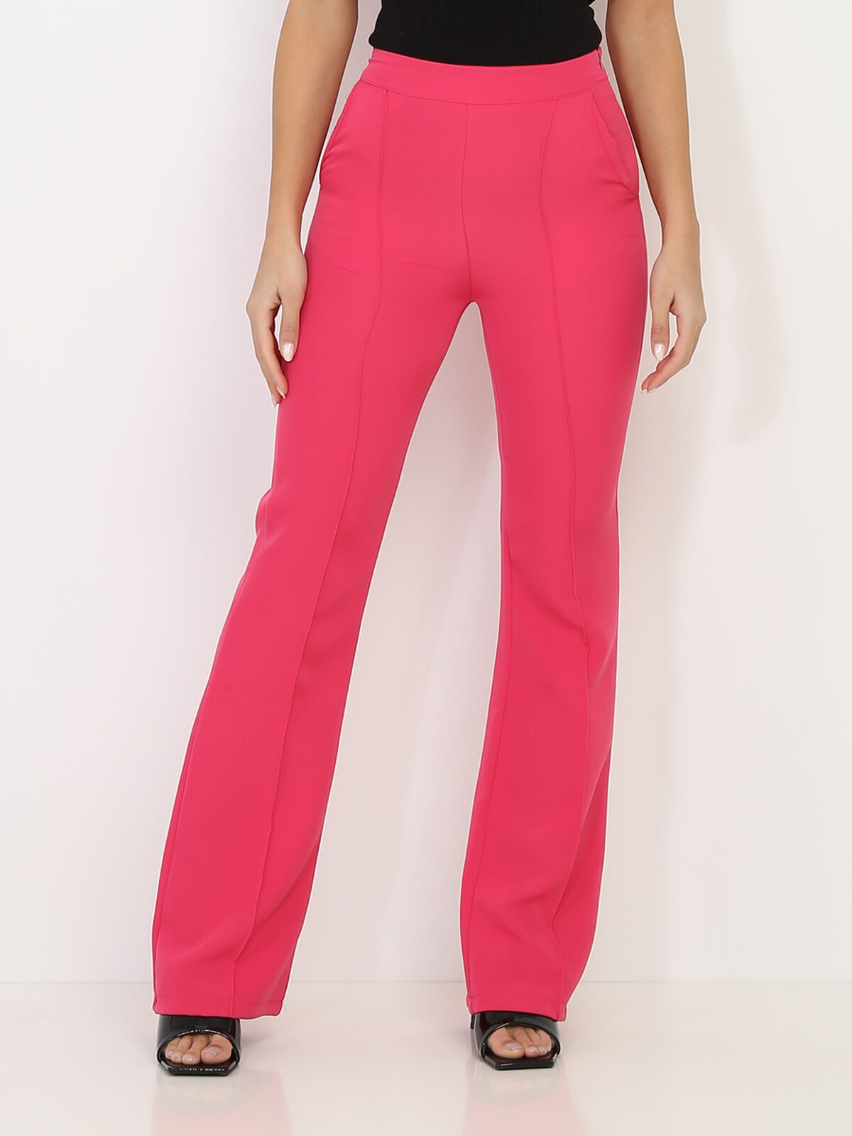 Pantalon flare à taille haute- Fuchsia