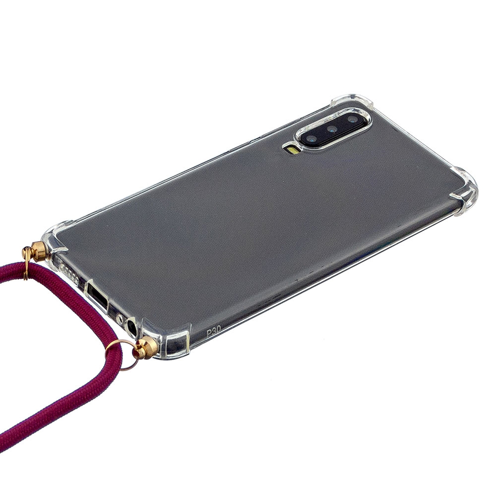 Huawei P30 Necklace Gummi Hülle Air Cushion Fallschutz   Handykette (150cm) - Dunkelrot / Gold