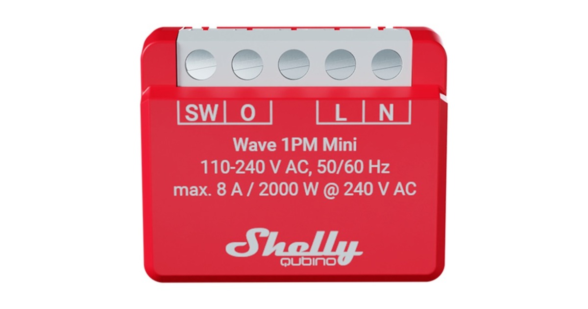 ShellyQubino Wave 1PM Mini relais  (Rood/wit, 1-kanaals, Z-Wave)