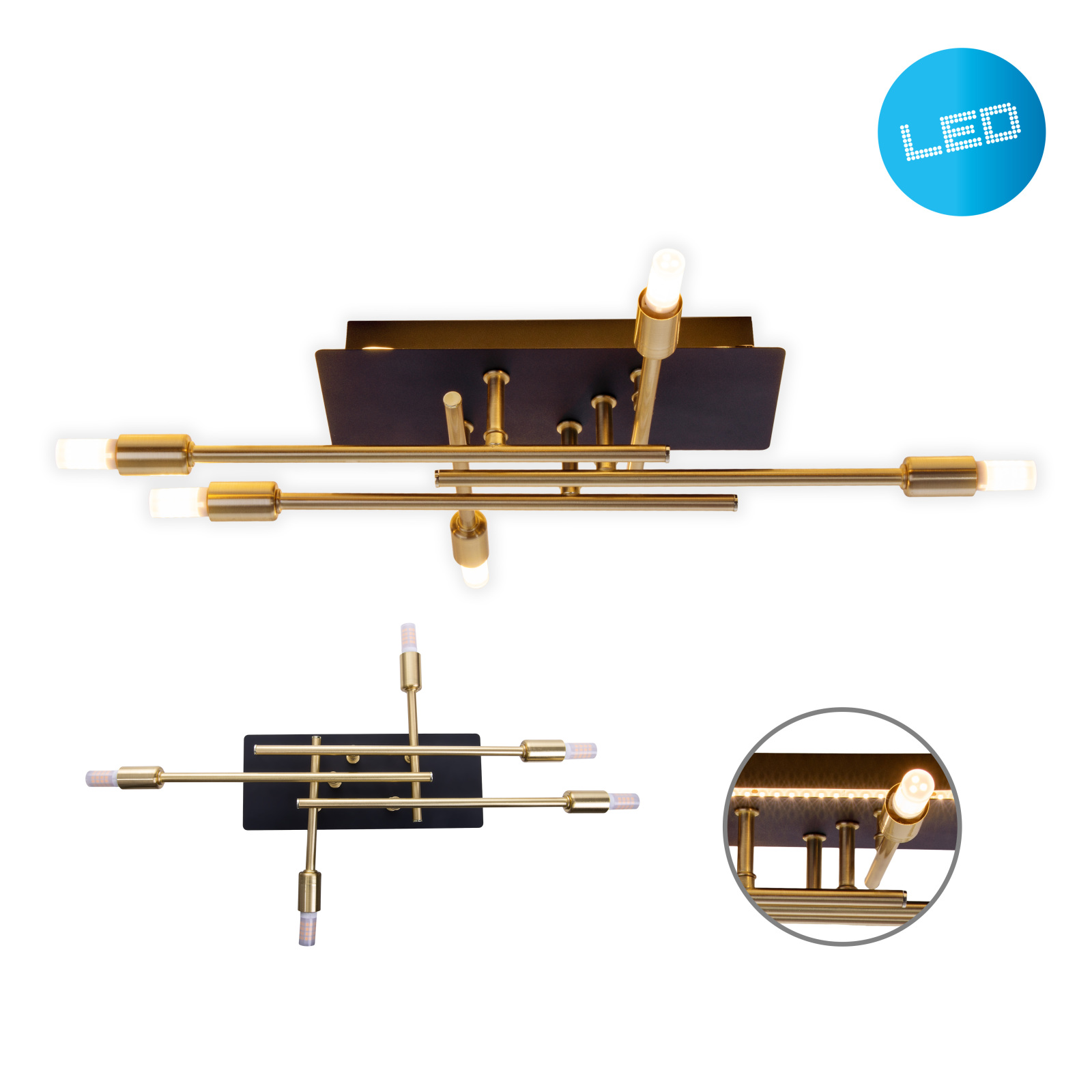 LED-Deckenleuchte ANCONA - schwarz-gold - 41 cm - mit Backlight