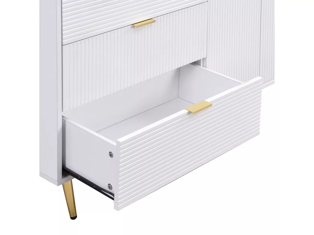 Buffet moderne - 2 portes et 3 tiroirs - Blanc