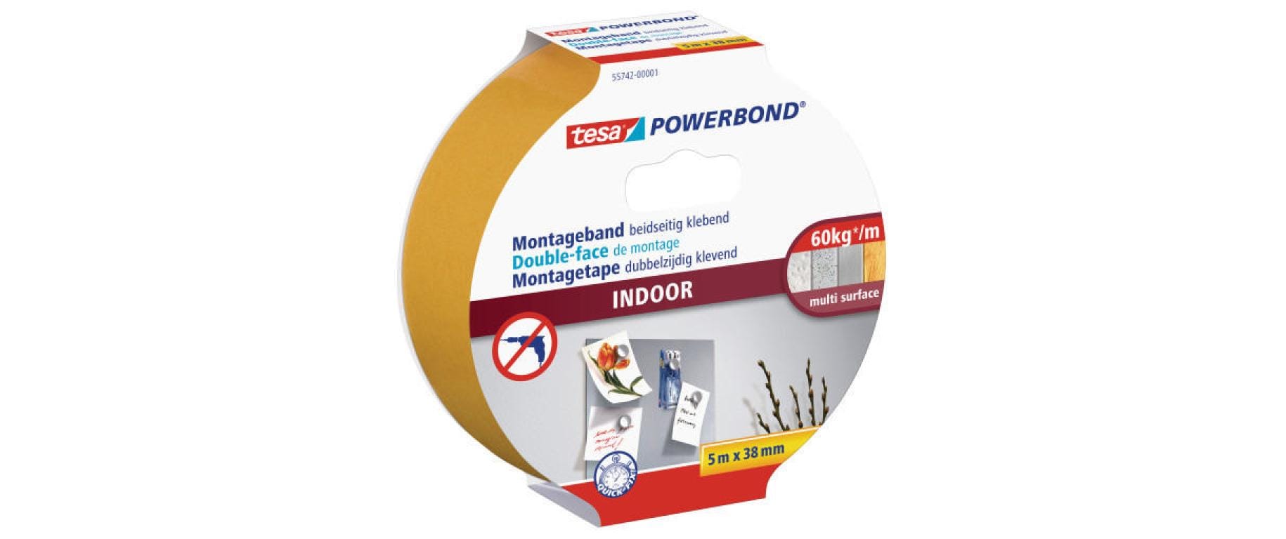Montageband Powerbond Indoor 5 m x 38 mmMontageband für den Innenbereich, 38 mm x 5 m