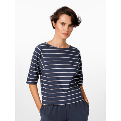 Damen-Halbarmshirt, Blau-Creme