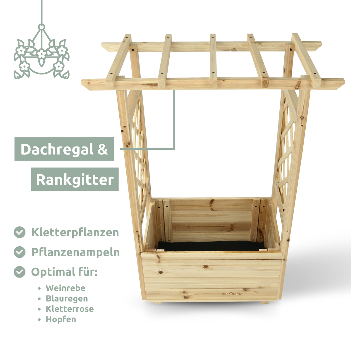 holz4home plantenbak met dennenhouten dak inclusief fleecevoering S