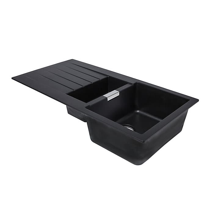 Évier en composite de quartz noir 1,5 bacs à encastrer Galvani
