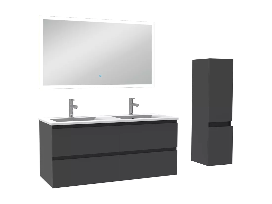 Ensemble meuble Salle de Bain 120cm avec vasque et colonne et miroir lumineux 3 couleurs anthracite