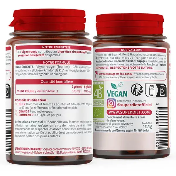Superdiet Organic Red Vine 45 cápsulas