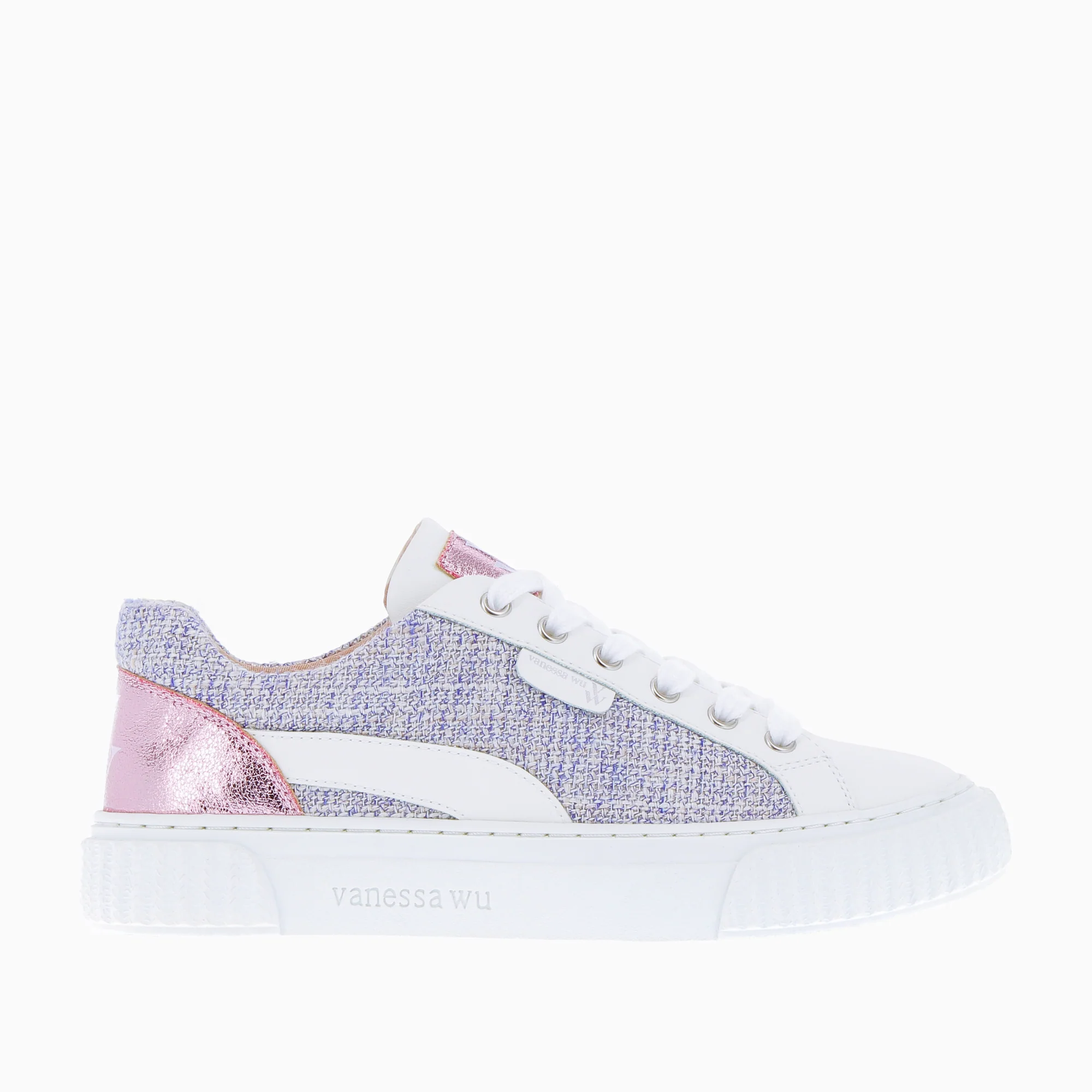 Sneakers-Baskets Nicole en tweed bleu chiné