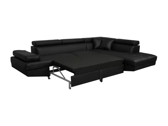 Canapé d'angle droit 5 places Rio Convertible avec coffre en simili - Noir - L271 x P192 x H70cm - Loungitude
