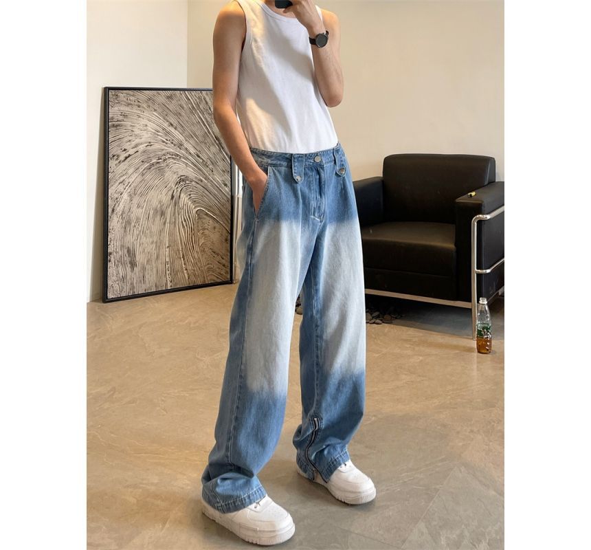 Freehop - Hoge taille gewassen ritszoom losse jeans