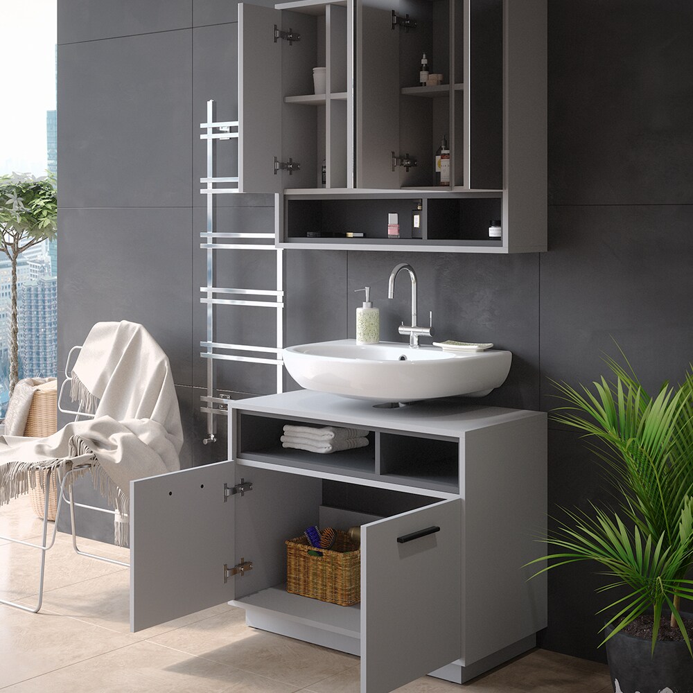 Vicco Badmöbel-Set Badezimmer-Möbel Bad-Schrank Beatrice Grau Anthrazit modern Badezimmerschrank Waschtischunterschrank Spiegelschrank Schranktür Schrankfach