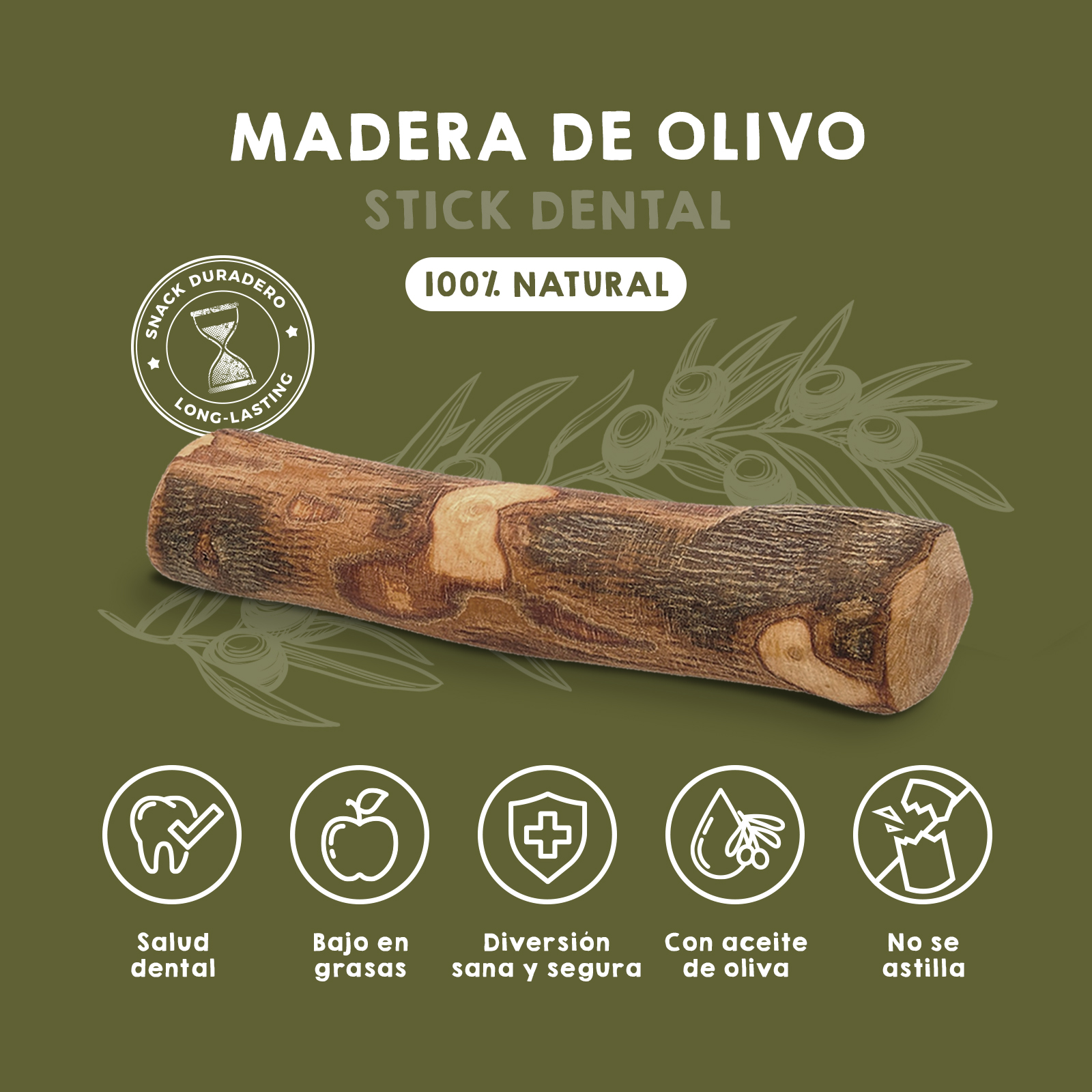 Brinquedo para cães em madeira de oliveira natural. Tamanho P x 2 unidades. MAIKAI PETS
